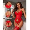 imageAvidlove Garter Lingerie for Women Floral Lace Babydoll Bodysuit Bra and Panty SetRed
