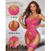 imageAvidlove Garter Lingerie for Women Floral Lace Babydoll Bodysuit Bra and Panty SetRose Red