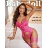 imageAvidlove Garter Lingerie for Women Floral Lace Babydoll Bodysuit Bra and Panty SetRose Red