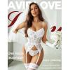 imageAvidlove Garter Lingerie for Women Floral Lace Babydoll Bodysuit Bra and Panty SetWhite