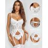 imageAvidlove Garter Lingerie for Women Floral Lace Babydoll Bodysuit Bra and Panty SetWhite