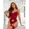 imageAvidlove Garter Lingerie for Women Floral Lace Babydoll Bodysuit Bra and Panty SetWine Red