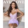 imageAvidlove Lingerie for Women Floral Mesh Nightear V Neck Babydoll Chemise Lace Chemise OutfitsLilac