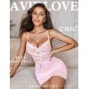 imageAvidlove Lingerie for Women Floral Mesh Nightear V Neck Babydoll Chemise Lace Chemise OutfitsPink