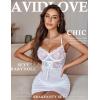 imageAvidlove Lingerie for Women Floral Mesh Nightear V Neck Babydoll Chemise Lace Chemise OutfitsWhite