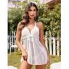 imageAvidlove Lingerie for Women Lace Babydoll Chemise Negligees Sexy Exotic Nightgowns Halter Nighties Sheer Mesh NightwearCpure White