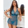 imageAvidlove Lingerie for Women Lace Babydoll Chemise Negligees Sexy Exotic Nightgowns Halter Nighties Sheer Mesh NightwearPeacock Blue