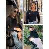 imageAvidlove Long Sleeve Bodysuits for Women Y2K Crew Neck Body Suit Double Lined Thong Bodysuit Slimming Basic TopsBlack