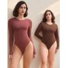 imageAvidlove Long Sleeve Bodysuits for Women Y2K Crew Neck Body Suit Double Lined Thong Bodysuit Slimming Basic TopsBrown