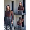 imageAvidlove Long Sleeve Bodysuits for Women Y2K Crew Neck Body Suit Double Lined Thong Bodysuit Slimming Basic TopsBrown