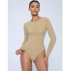 imageAvidlove Long Sleeve Bodysuits for Women Y2K Crew Neck Body Suit Double Lined Thong Bodysuit Slimming Basic TopsKhaki