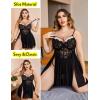 imageAvidlove Plus Size Lingerie Lace Babydoll Womens Strap Chemise Nightgown V Neck Nighty Mesh Sleepwear Side Slit Nightdress1black