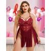 imageAvidlove Plus Size Lingerie Lace Babydoll Womens Strap Chemise Nightgown V Neck Nighty Mesh Sleepwear Side Slit NightdressAdark Red