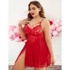 imageAvidlove Plus Size Lingerie Lace Babydoll Womens Strap Chemise Nightgown V Neck Nighty Mesh Sleepwear Side Slit NightdressAred
