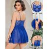imageAvidlove Plus Size Lingerie Lace Babydoll Womens Strap Chemise Nightgown V Neck Nighty Mesh Sleepwear Side Slit NightdressBlue