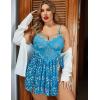 imageAvidlove Plus Size Lingerie Lace Babydoll Womens Strap Chemise Nightgown V Neck Nighty Mesh Sleepwear Side Slit NightdressBlue Floral