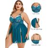 imageAvidlove Plus Size Lingerie Lace Babydoll Womens Strap Chemise Nightgown V Neck Nighty Mesh Sleepwear Side Slit NightdressBlue Green