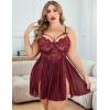 imageAvidlove Plus Size Lingerie Lace Babydoll Womens Strap Chemise Nightgown V Neck Nighty Mesh Sleepwear Side Slit NightdressBurgundy