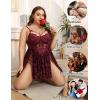 imageAvidlove Plus Size Lingerie Lace Babydoll Womens Strap Chemise Nightgown V Neck Nighty Mesh Sleepwear Side Slit NightdressBurgundy Butterfly