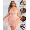 imageAvidlove Plus Size Lingerie Lace Babydoll Womens Strap Chemise Nightgown V Neck Nighty Mesh Sleepwear Side Slit NightdressCoral Pink