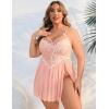 imageAvidlove Plus Size Lingerie Lace Babydoll Womens Strap Chemise Nightgown V Neck Nighty Mesh Sleepwear Side Slit NightdressCoral Pink