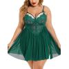 imageAvidlove Plus Size Lingerie Lace Babydoll Womens Strap Chemise Nightgown V Neck Nighty Mesh Sleepwear Side Slit NightdressDark Green