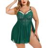 imageAvidlove Plus Size Lingerie Lace Babydoll Womens Strap Chemise Nightgown V Neck Nighty Mesh Sleepwear Side Slit NightdressDark Green
