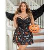 imageAvidlove Plus Size Lingerie Lace Babydoll Womens Strap Chemise Nightgown V Neck Nighty Mesh Sleepwear Side Slit NightdressHalloween Print