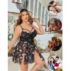 imageAvidlove Plus Size Lingerie Lace Babydoll Womens Strap Chemise Nightgown V Neck Nighty Mesh Sleepwear Side Slit NightdressHalloween Print