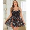 imageAvidlove Plus Size Lingerie Lace Babydoll Womens Strap Chemise Nightgown V Neck Nighty Mesh Sleepwear Side Slit NightdressHalloween Print