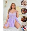 imageAvidlove Plus Size Lingerie Lace Babydoll Womens Strap Chemise Nightgown V Neck Nighty Mesh Sleepwear Side Slit NightdressLilac