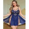 imageAvidlove Plus Size Lingerie Lace Babydoll Womens Strap Chemise Nightgown V Neck Nighty Mesh Sleepwear Side Slit NightdressNavy Blue