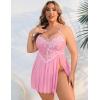 imageAvidlove Plus Size Lingerie Lace Babydoll Womens Strap Chemise Nightgown V Neck Nighty Mesh Sleepwear Side Slit NightdressPink