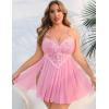 imageAvidlove Plus Size Lingerie Lace Babydoll Womens Strap Chemise Nightgown V Neck Nighty Mesh Sleepwear Side Slit NightdressPink