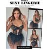 imageAvidlove Sexy Lingerie Set Lace Underwired Bodysuit with Detachable Mesh Mini Skirt Push Up Teddy LingerieBlack