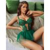 imageAvidlove Sexy Lingerie Set Lace Underwired Bodysuit with Detachable Mesh Mini Skirt Push Up Teddy LingerieGreen