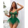 imageAvidlove Sexy Lingerie Set Lace Underwired Bodysuit with Detachable Mesh Mini Skirt Push Up Teddy LingerieGreen