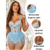 imageAvidlove Sexy Lingerie Set Lace Underwired Bodysuit with Detachable Mesh Mini Skirt Push Up Teddy LingerieLight Blue