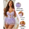 imageAvidlove Sexy Lingerie Set Lace Underwired Bodysuit with Detachable Mesh Mini Skirt Push Up Teddy LingerieLilac