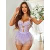 imageAvidlove Sexy Lingerie Set Lace Underwired Bodysuit with Detachable Mesh Mini Skirt Push Up Teddy LingerieLilac