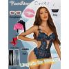 imageAvidlove Sexy Lingerie Set Lace Underwired Bodysuit with Detachable Mesh Mini Skirt Push Up Teddy LingerieNavy Blue