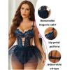 imageAvidlove Sexy Lingerie Set Lace Underwired Bodysuit with Detachable Mesh Mini Skirt Push Up Teddy LingerieNavy Blue