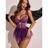 imageAvidlove Sexy Lingerie Set Lace Underwired Bodysuit with Detachable Mesh Mini Skirt Push Up Teddy LingeriePurple