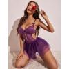 imageAvidlove Sexy Lingerie Set Lace Underwired Bodysuit with Detachable Mesh Mini Skirt Push Up Teddy LingeriePurple