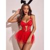 imageAvidlove Sexy Lingerie Set Lace Underwired Bodysuit with Detachable Mesh Mini Skirt Push Up Teddy LingerieRed