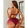 imageAvidlove Sexy Lingerie Set Lace Underwired Bodysuit with Detachable Mesh Mini Skirt Push Up Teddy LingerieWine Red