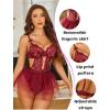 imageAvidlove Sexy Lingerie Set Lace Underwired Bodysuit with Detachable Mesh Mini Skirt Push Up Teddy LingerieWine Red