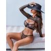 imageAvidlove Sexy Lingerie Set Rave Outfits For Women Fishnet Long Sleeve Crop Top Sheer Bra and Panty 3 PieceAblack