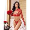 imageAvidlove Sexy Lingerie Set Rave Outfits For Women Fishnet Long Sleeve Crop Top Sheer Bra and Panty 3 PieceBred