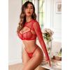 imageAvidlove Sexy Lingerie Set Rave Outfits For Women Fishnet Long Sleeve Crop Top Sheer Bra and Panty 3 PieceBred